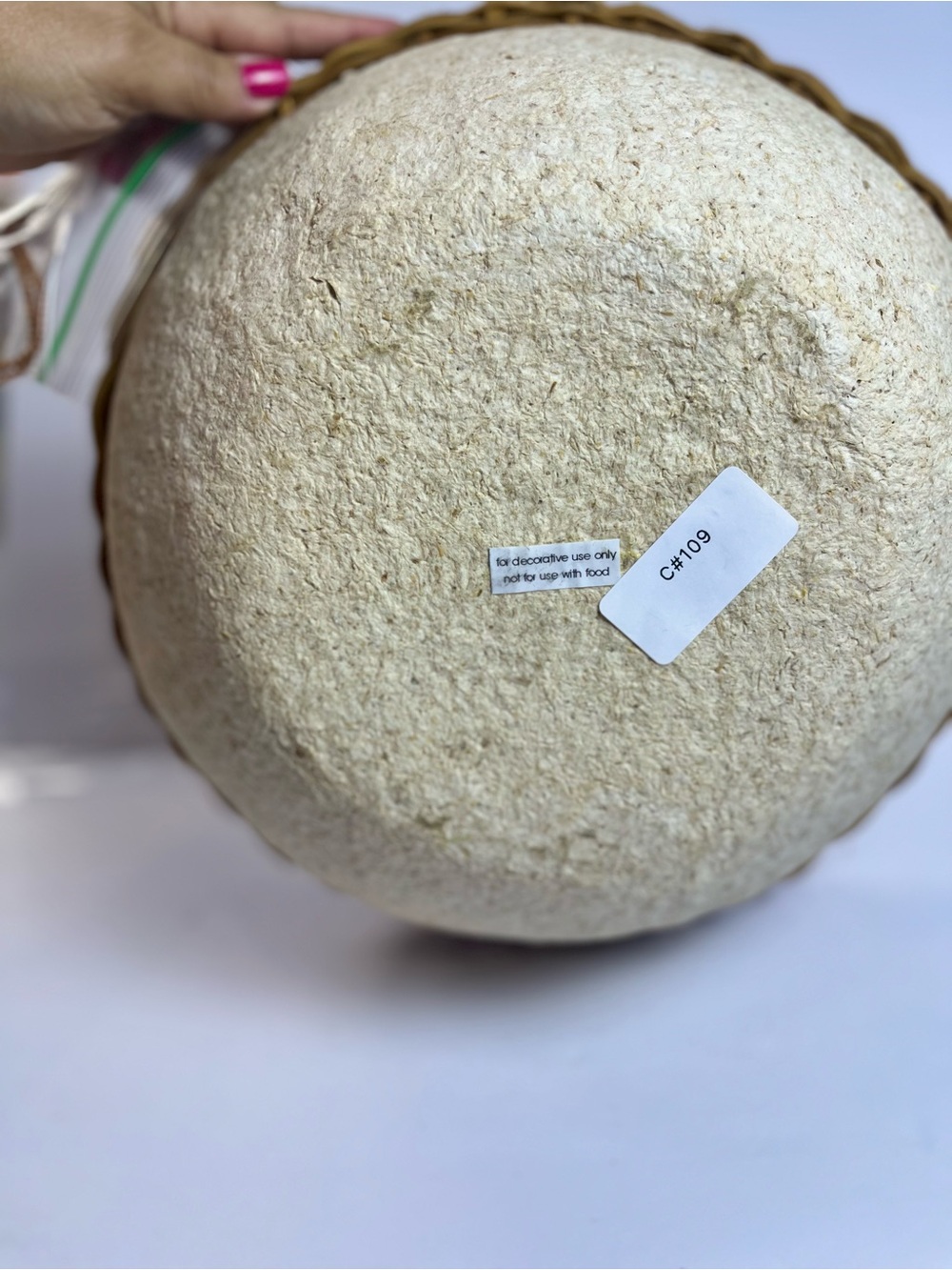 Decorative Handmade Paper (Mache) Bowl with Wicker Rim NWOT - Picture 6 of 8